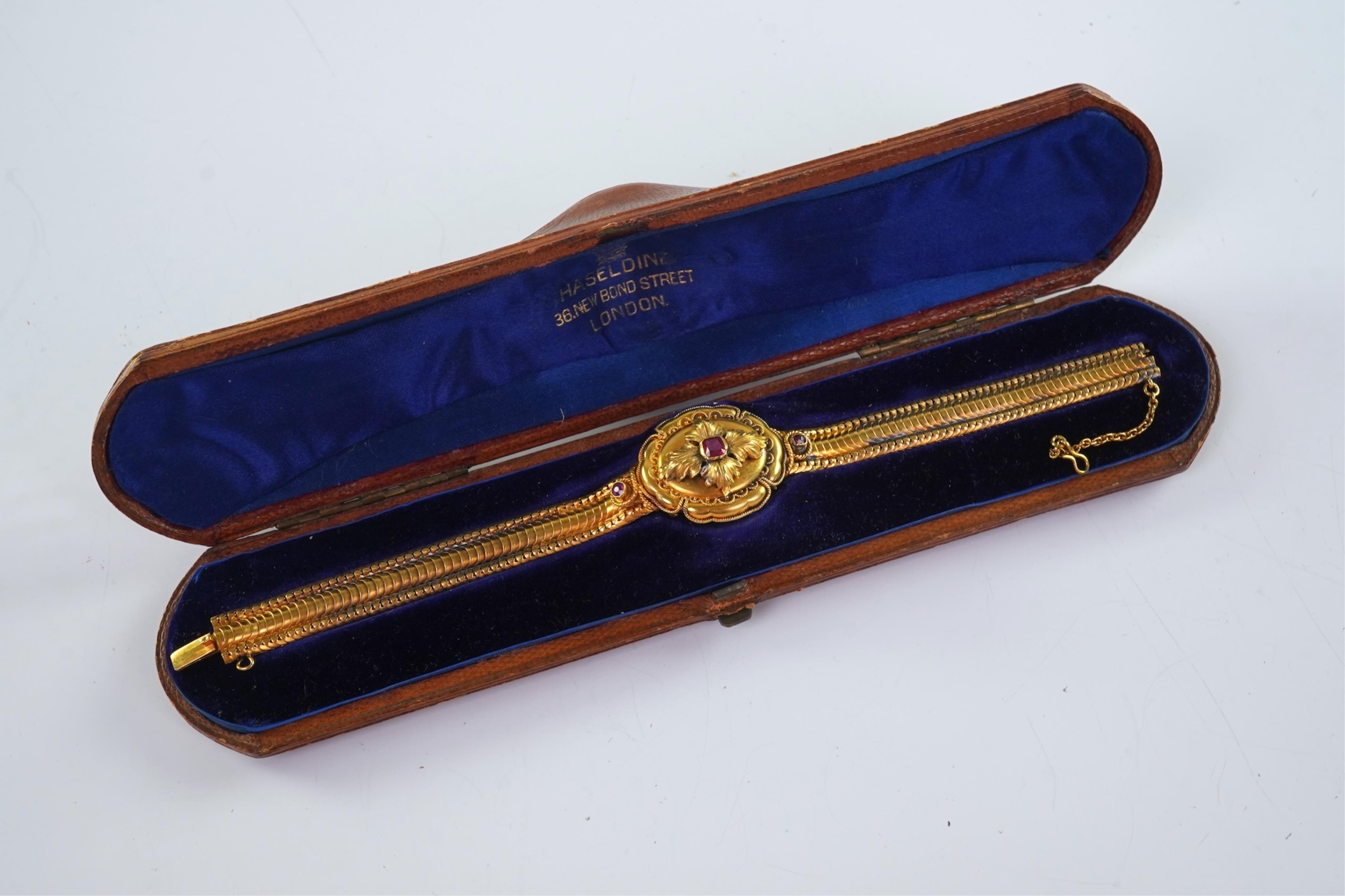A Victorian gold and ruby bracelet, late 19th century